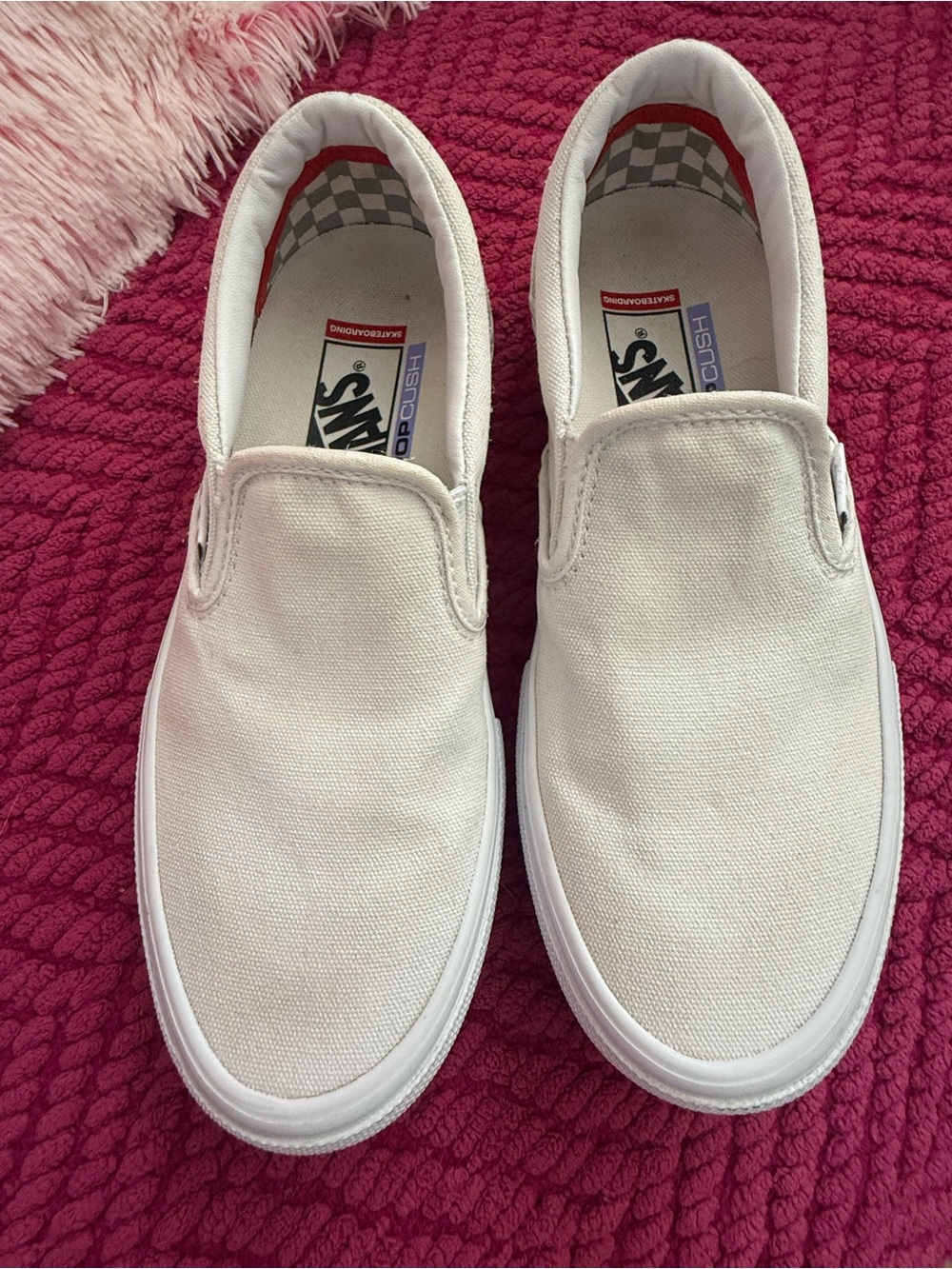 Vans "Pop Cush" Skater White Classic Slip-On Canvas Sneakers unisex Men 5.5 W 7 - Picture 3 of 7